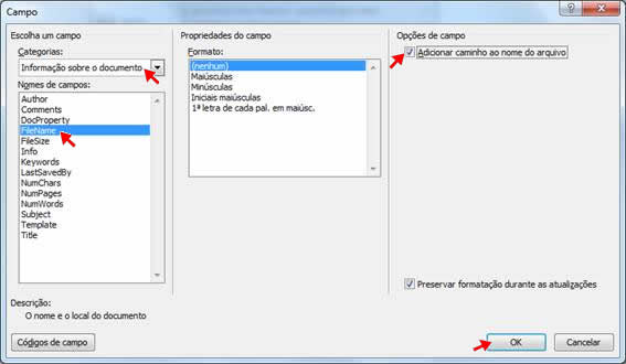Adicionar o Caminho do Arquivo no Rodapé do Documento Adicionar o Caminho do Arquivo no Rodapé do Documento