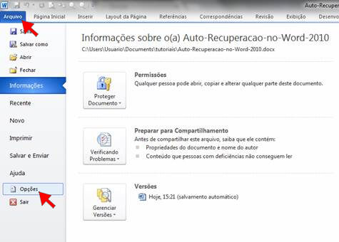Opções do Word Opções do Word