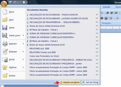 Opções do Word