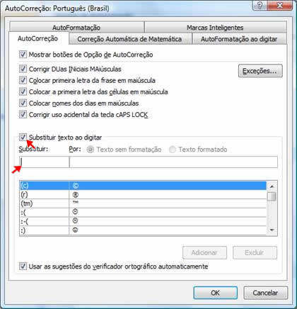 Substituir texto ao digitar Substituir texto ao digitar