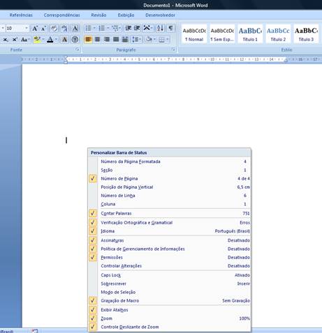 Barra de Status do Word