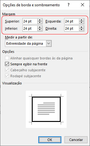 Configurar margem da borda e sombreamento Configurar margem da borda e sombreamento