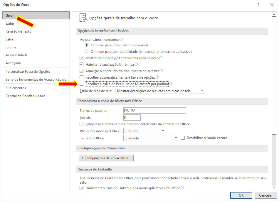 Recolher a caixa de pesquisa do Office