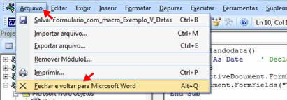 Fechar o Editor do Visual Basic