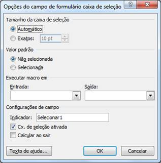 Opções do campo de formulário caixa de seleção Opções do campo de formulário caixa de seleção