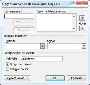 Opções do campo de formulário suspenso Opções do campo de formulário suspenso