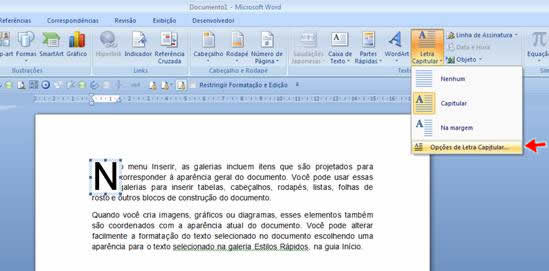 Opções de Letra Capitular opções de Letra Capitular