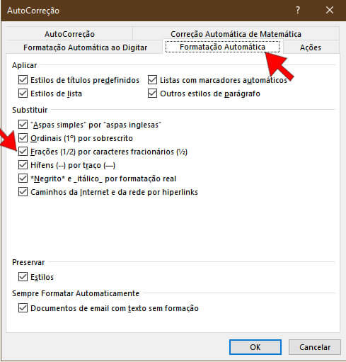 Formatação automática Formatação automática