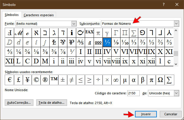 Inserir fração no Word