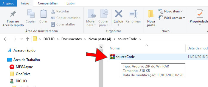 extrair a pasta sourdeCode