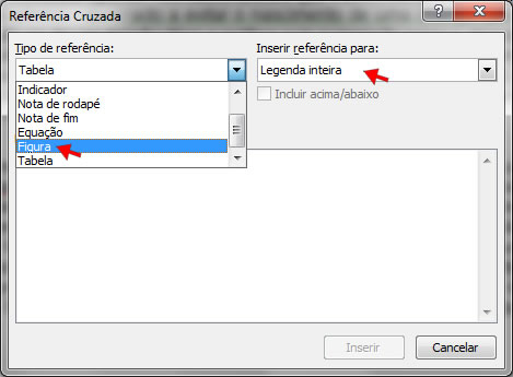 Caixa de Diálogo Referência Cruzada