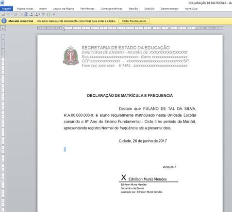 Documento assinado no Word  2010