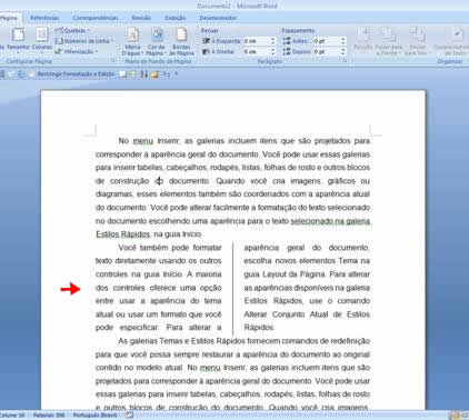 Documento com colunas somente no trecho selecionado Documento com colunas somente no trecho selecionado