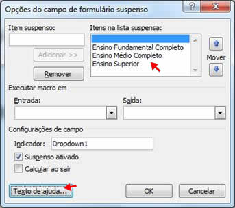 Opções do campo de formulário suspenso Opções do campo de formulário suspenso
