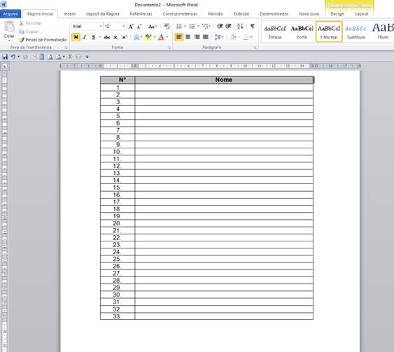 Coluna com numeração sequencial no Word 2010