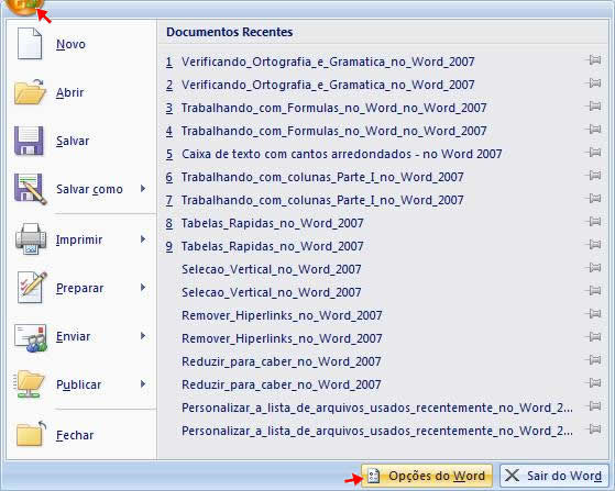 Opções do Word