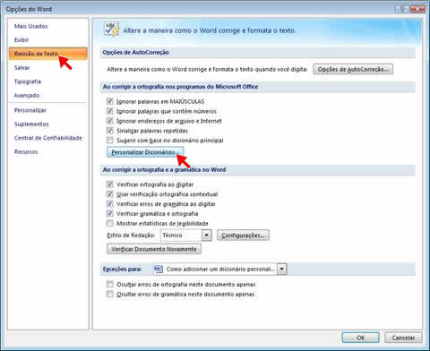 Personalizar Dicionário Personalizar Dicionário