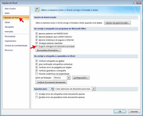 adicionar dicionário no word 2007