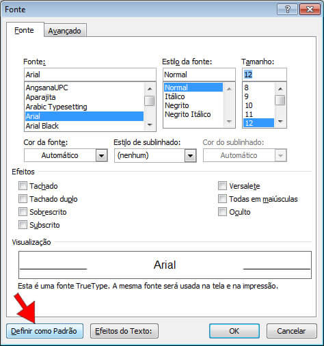 Definir fonte padrão do Word 2010