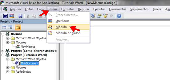 Inserir Módulo Inserir Módulo