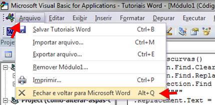 Fechar o Editor do Visual Basic