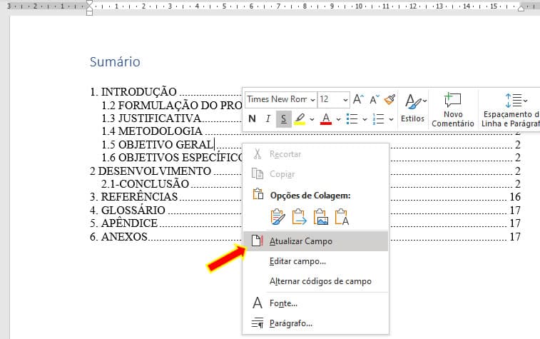 Atualizar Índice Atualizar Índice