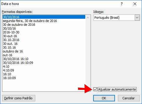 Atualizar Data e Hora Atualizar Data e Hora