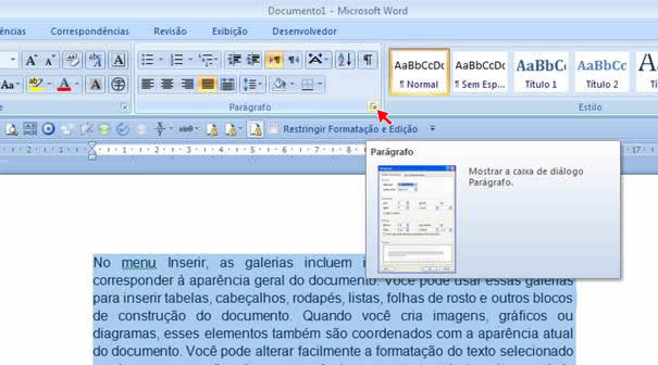 Mostrar a caixa de diálogo parágrafo Mostrar a caixa de diálogo parágrafo