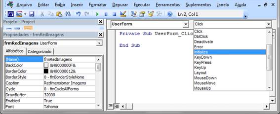 Evento Initialize Evento Initialize