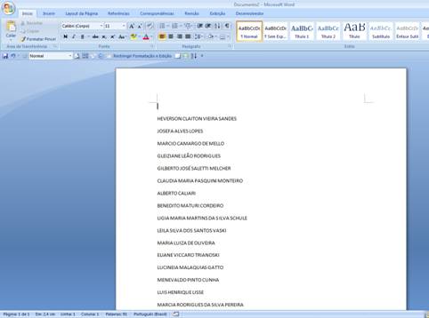 Lista de nomes no Word Lista de nomes no Word