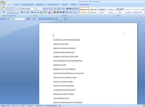 Lista de nomes no Word