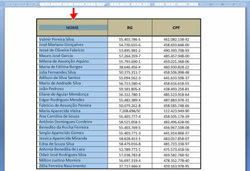 Selecionar coluna Selecionar coluna
