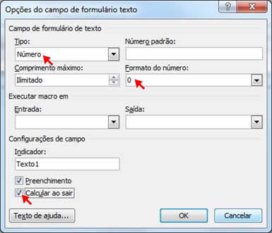 opções do campo de formulário texto opções do campo de formulário texto