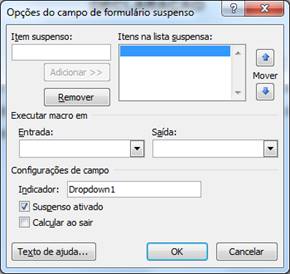 Opções do campo de formulário suspenso Opções do campo de formulário suspenso