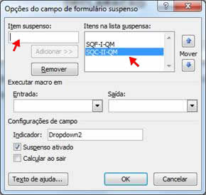 Opções do campo de formulário suspenso Opções do campo de formulário suspenso