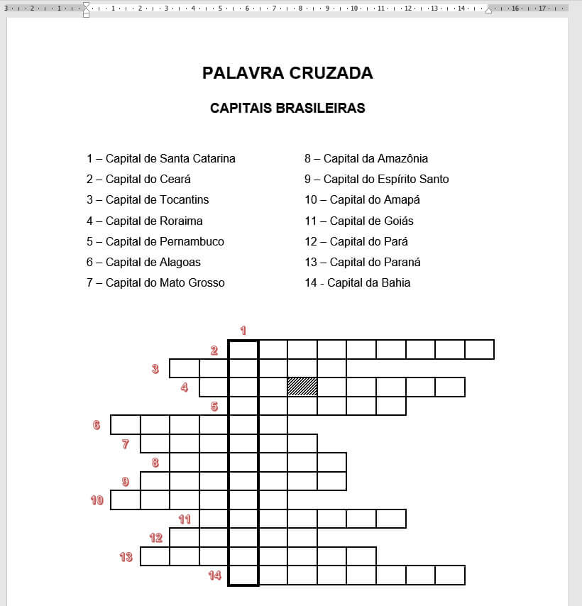 Palavra Cruzada no Word Palavra Cruzada no Word
