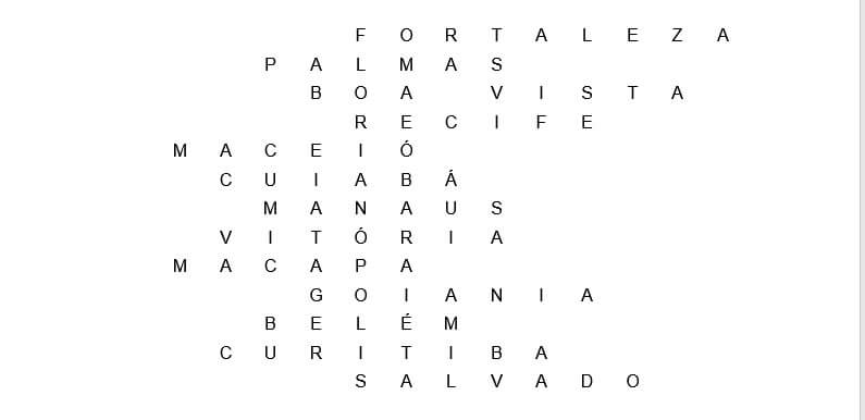 Tabela da Palavra Cruzada sem as bordas Tabela de Palavra Cruzada sem as bordas