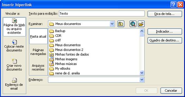 Inserir Hiperlink Inserir Hiperlink