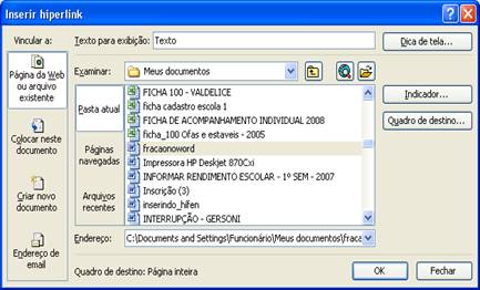 Inserir Hiperlink Inserir Hiperlink