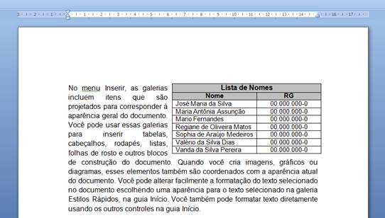 Tabela alinhada a direita Tabela alinhada a direita