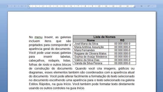 Tabela alinhado à direita Tabela alinhado à direita