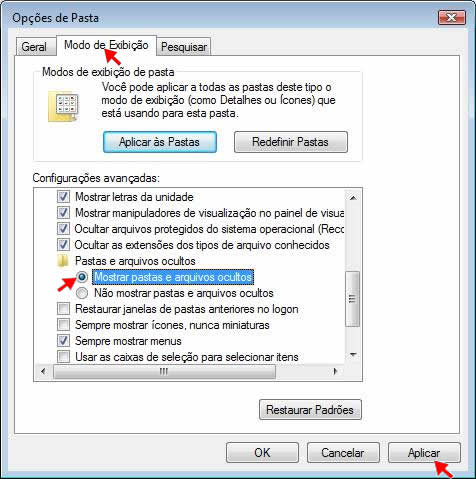 Mostrar Pasta e arquivos ocultos