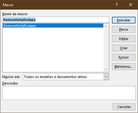 Executar macro que remove Notas de Rodapé