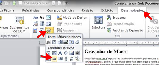 Inserir Botão de Comando Inserir Botão de Comando
