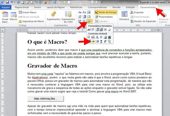 Inserir Botão de Comando Inserir Botão de Comando