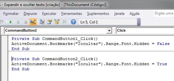 Janela de Código VBA Janela de Código VBA