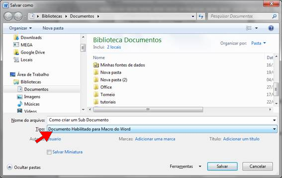 Salvar como Documento Habilitado para Macro do Word