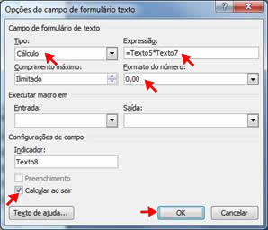 Opções do campo de formulário texto Opções do campo de formulário texto