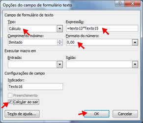 Opções do campo de formulário texto Opções do campo de formulário texto