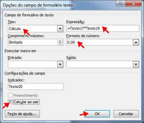 Opções do campo de formulário texto Opções do campo de formulário texto